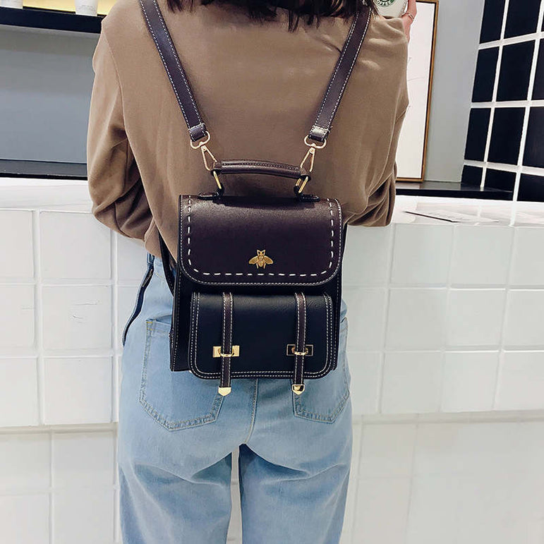 Leather Women Vintage Preppy Style Backpack