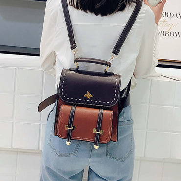 Leather Women Vintage Preppy Style Backpack