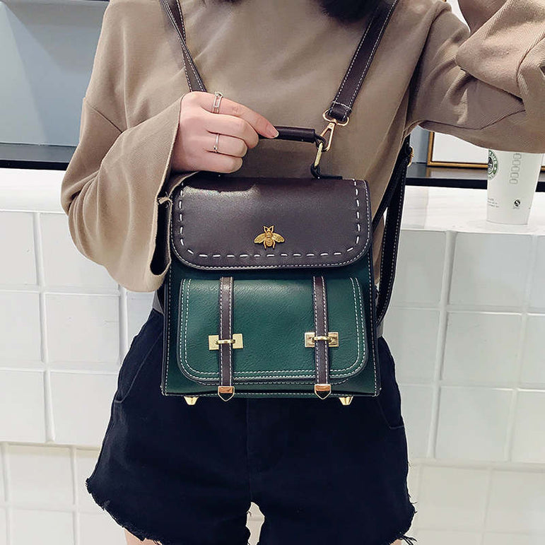 Leather Women Vintage Preppy Style Backpack