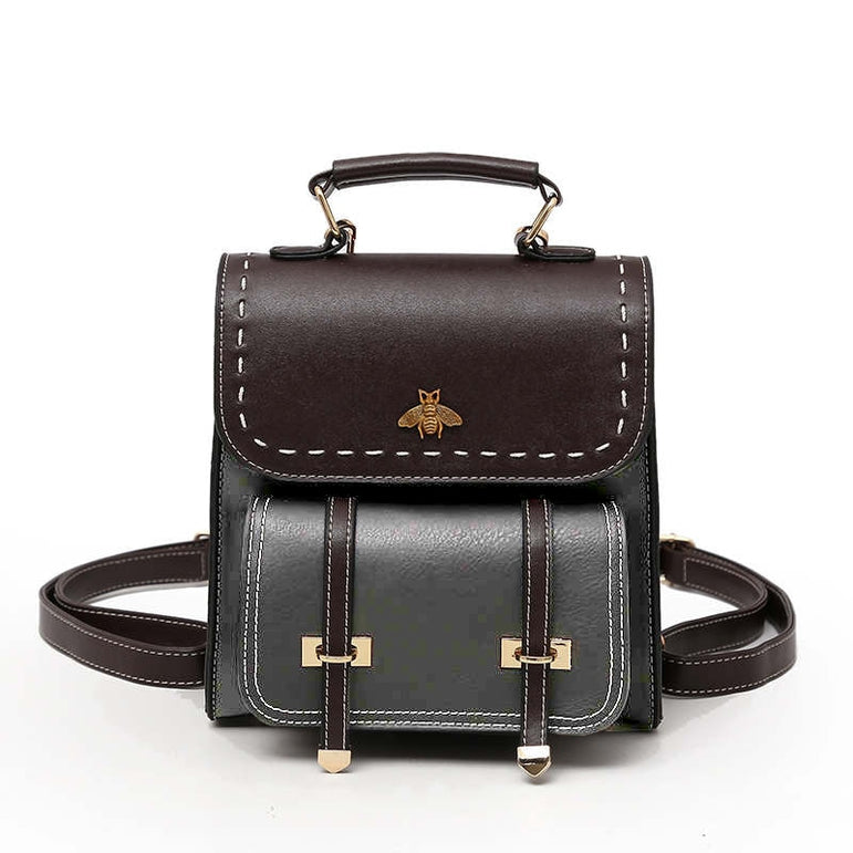 Leather Women Vintage Preppy Style Backpack