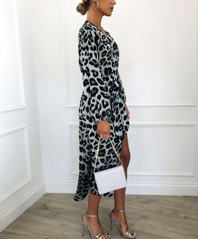 Loose Long Sleeve Leopard Dress