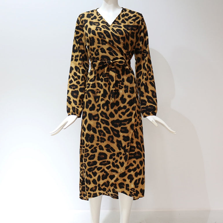 Loose Long Sleeve Leopard Dress