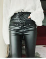 High Waist Leather Lace-up Skinny Pencil Pants