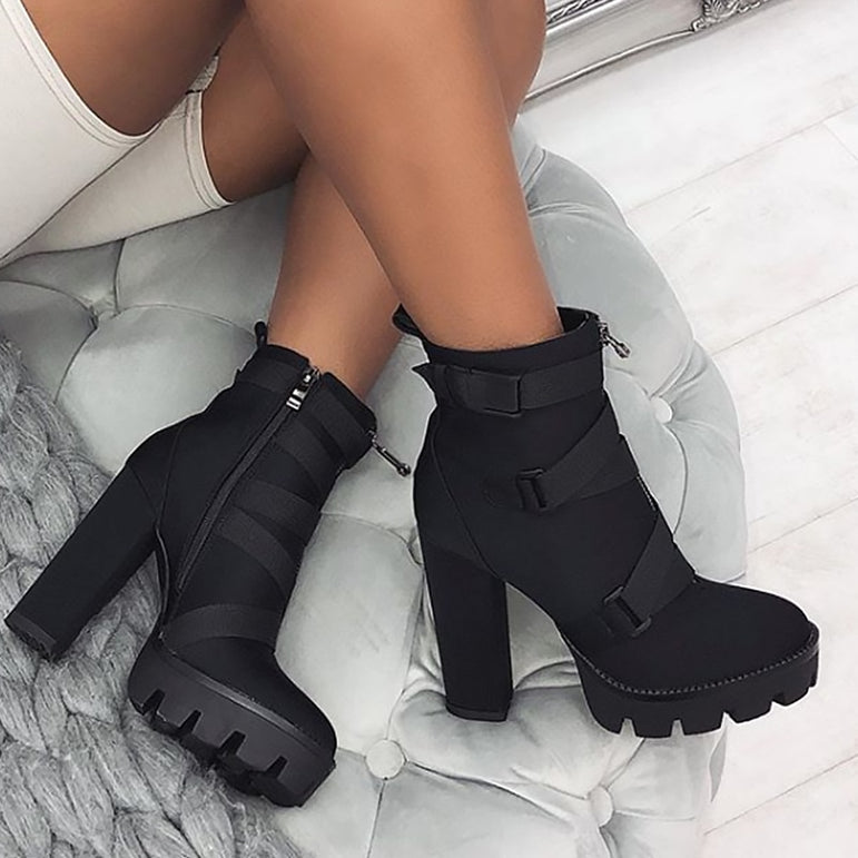 Thick Heel Platform Ankle Boots