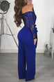 Off Shoulder Appliques Lace Patchwork Jumpsuit