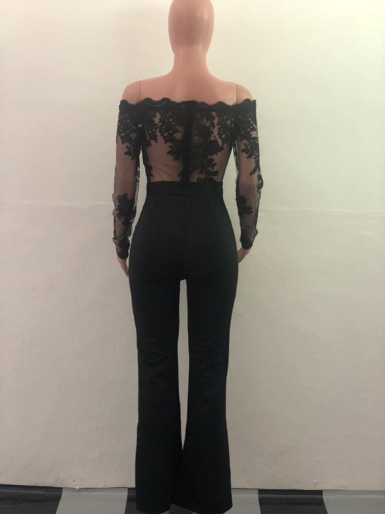 Off Shoulder Appliques Lace Patchwork Jumpsuit