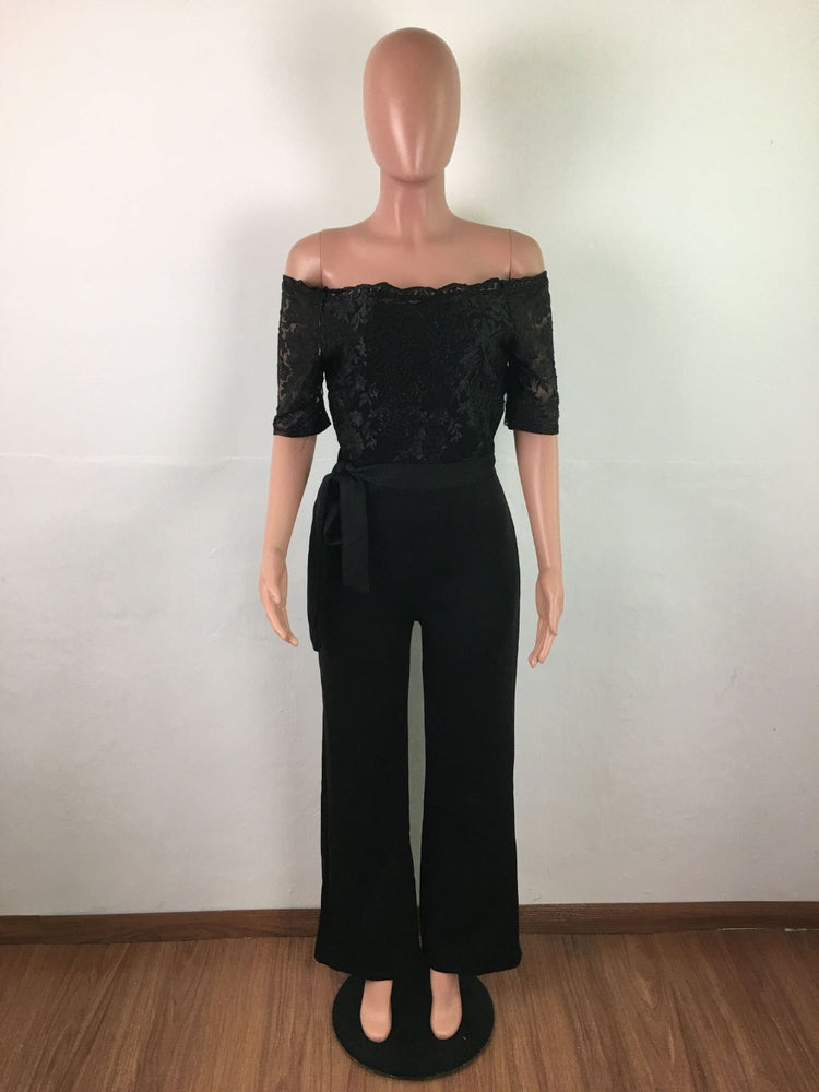 Off Shoulder Appliques Lace Patchwork Jumpsuit