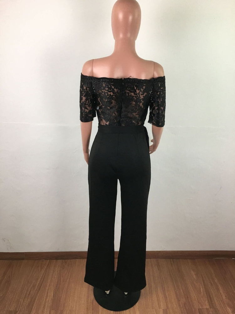 Off Shoulder Appliques Lace Patchwork Jumpsuit