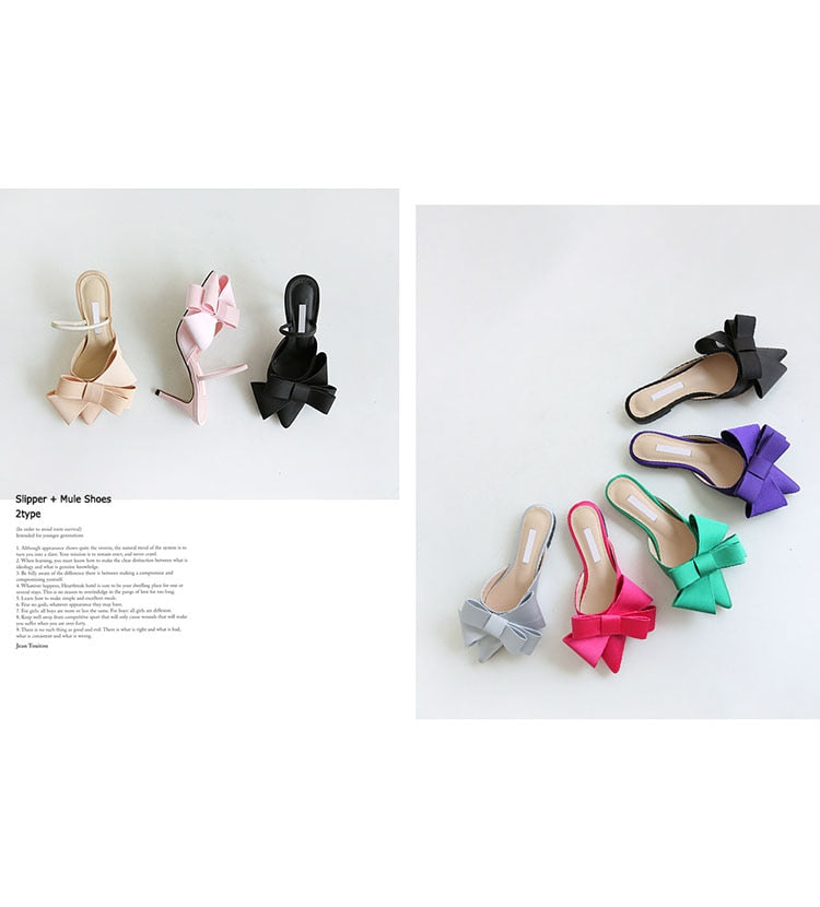 Pointed Bow tie Flat Heel Sets Slippers