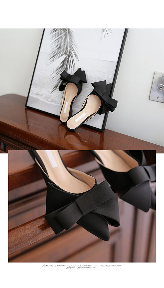 Pointed Bow tie Flat Heel Sets Slippers