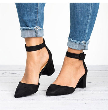 Ankle Strap Low Block Heels Sandal