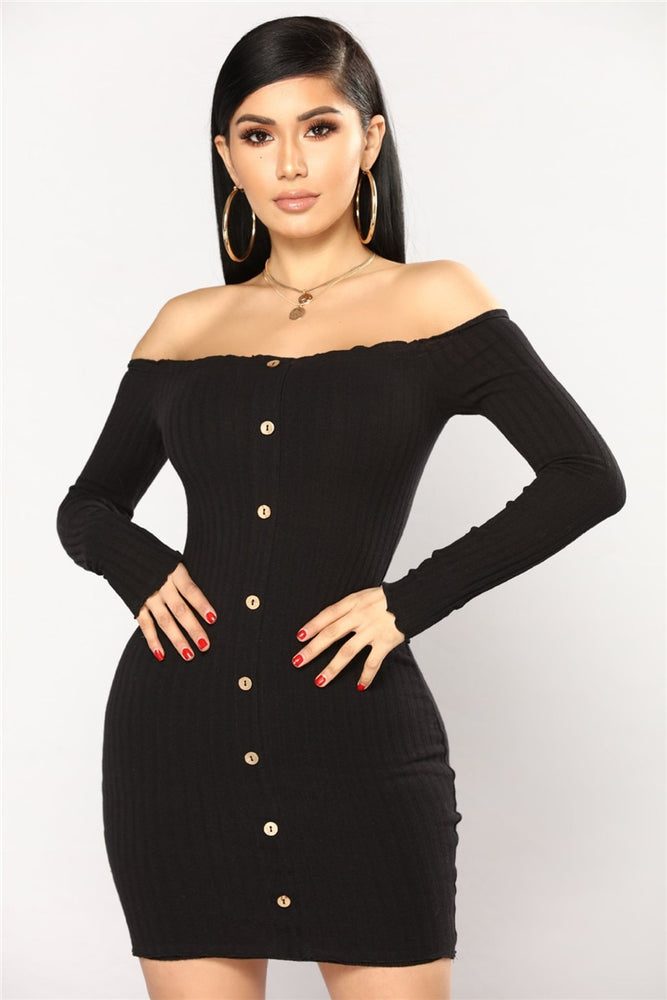 Off Shoulder Long Sleeve Slim Dress