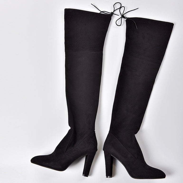 Lace Up Leather Over The Knee Boots