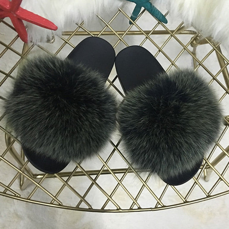 Cute Plush Fox Hair Fluffy Slippers