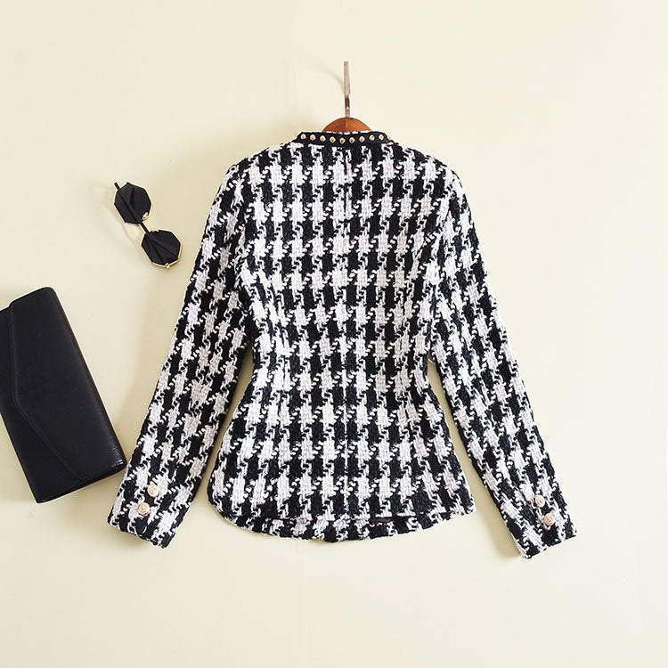 Long Sleeve Runway Rivet Houndstooth Jacket