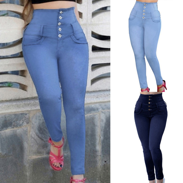 High Waist Women Jeans Elastic Pant