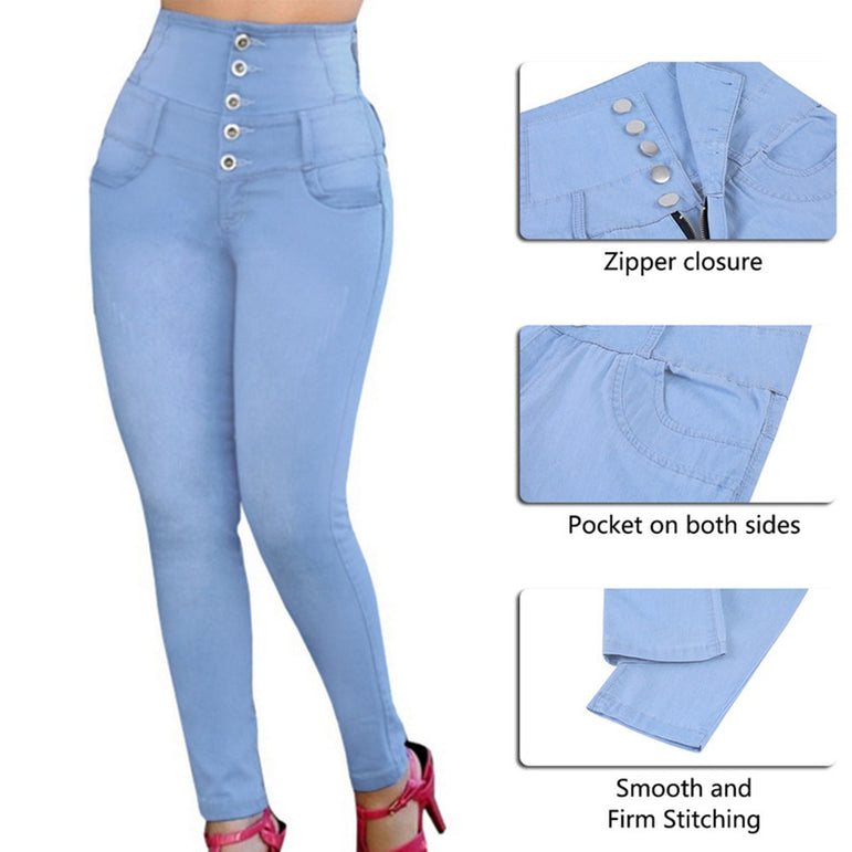 High Waist Women Jeans Elastic Pant