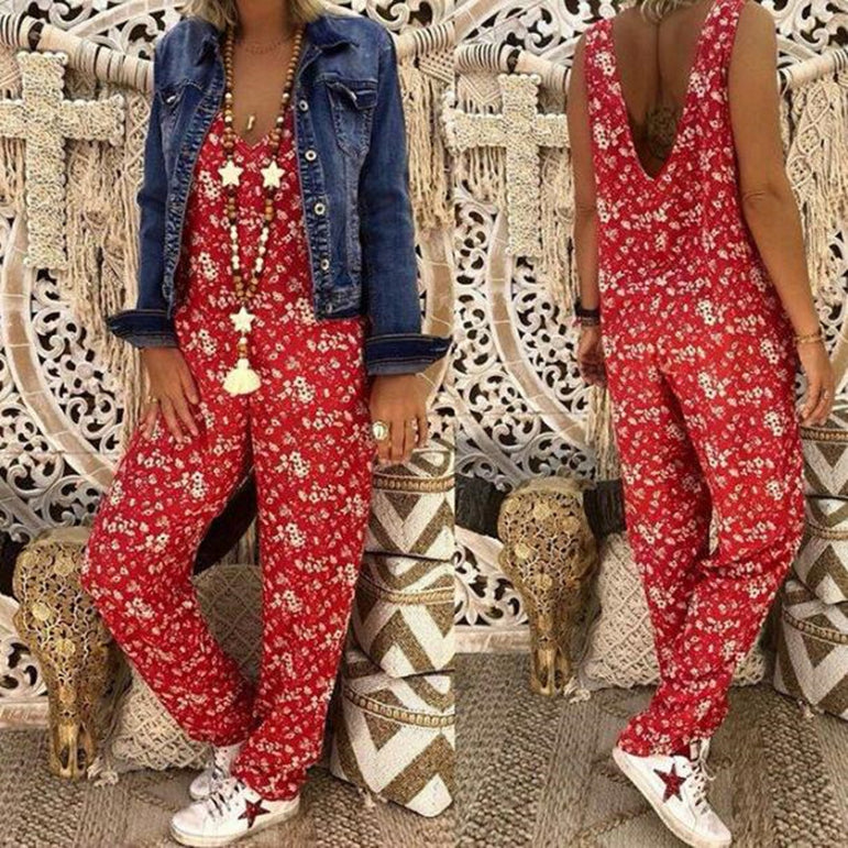 Women Flower Harem Pants Loose Jumpsuits Rompers