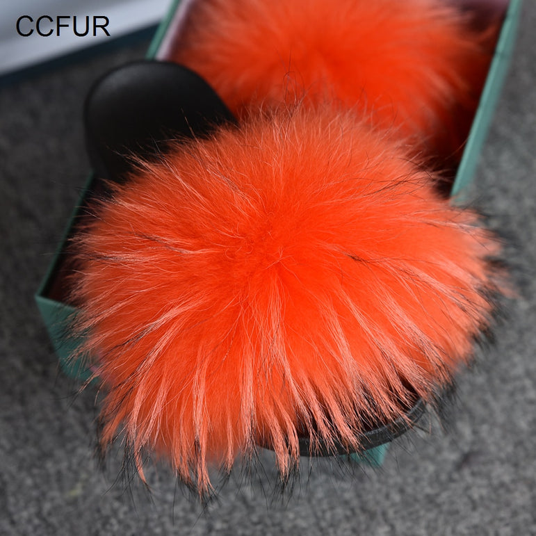 Real Raccoon Fur Slippers