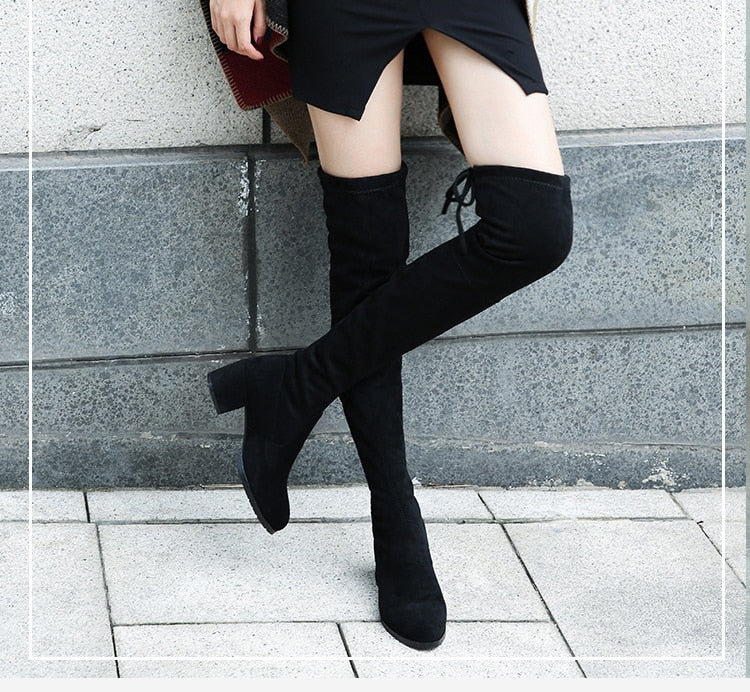 Over The Knee Flock Slim Fit Boots