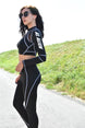 Long Sleeve Crop Top Mesh Women Sports Suits