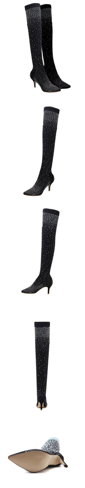 Pointy Toe Crystal Stretch Boots