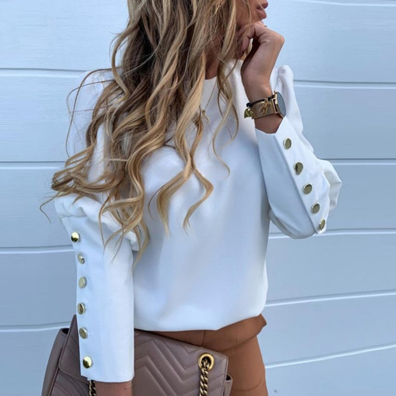 Elegant Office Lady Puff Shoulder Blouse