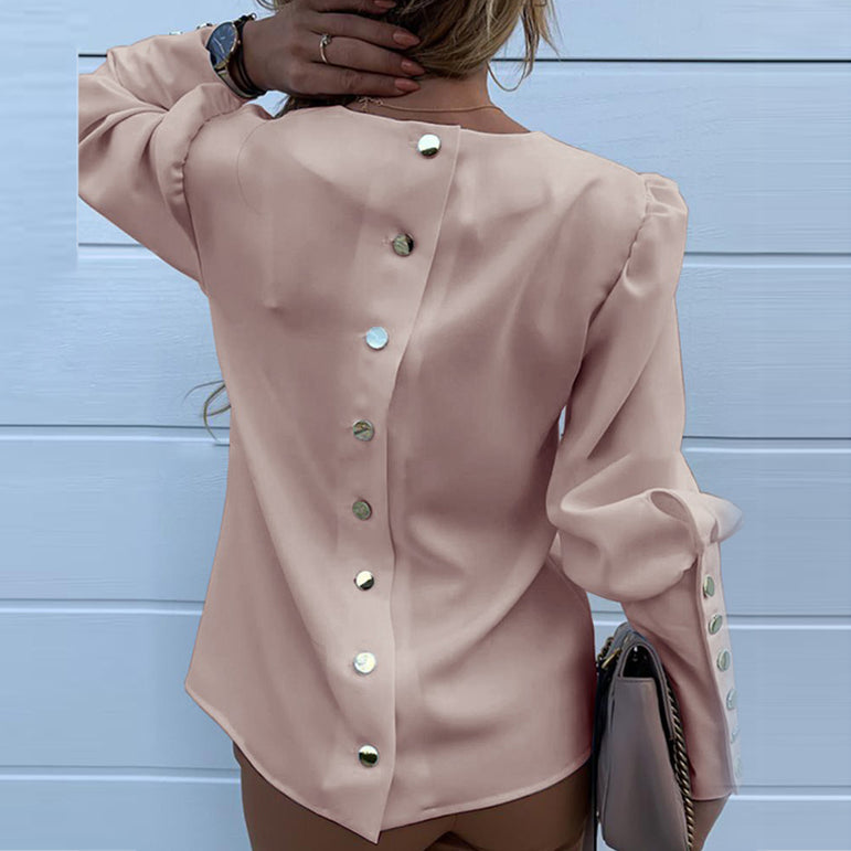 Elegant Office Lady Puff Shoulder Blouse