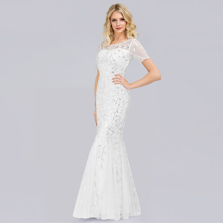 Elegant Mermaid Sequined Lace Appliques Evening Dresses