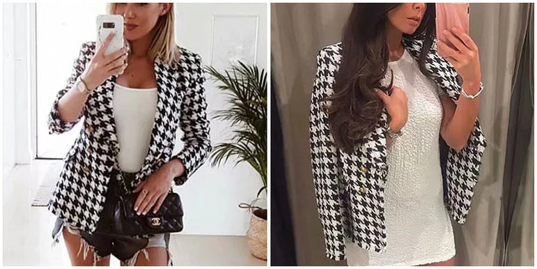 Office Ladies Women tweed Houndstooth Coats jackets