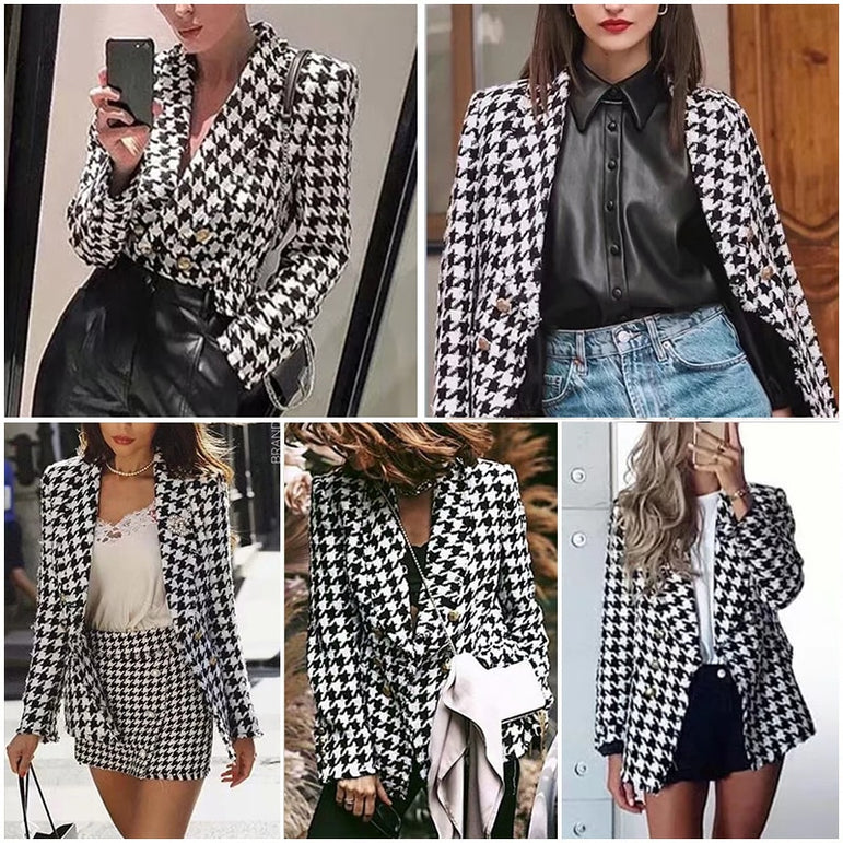 Office Ladies Women tweed Houndstooth Coats jackets