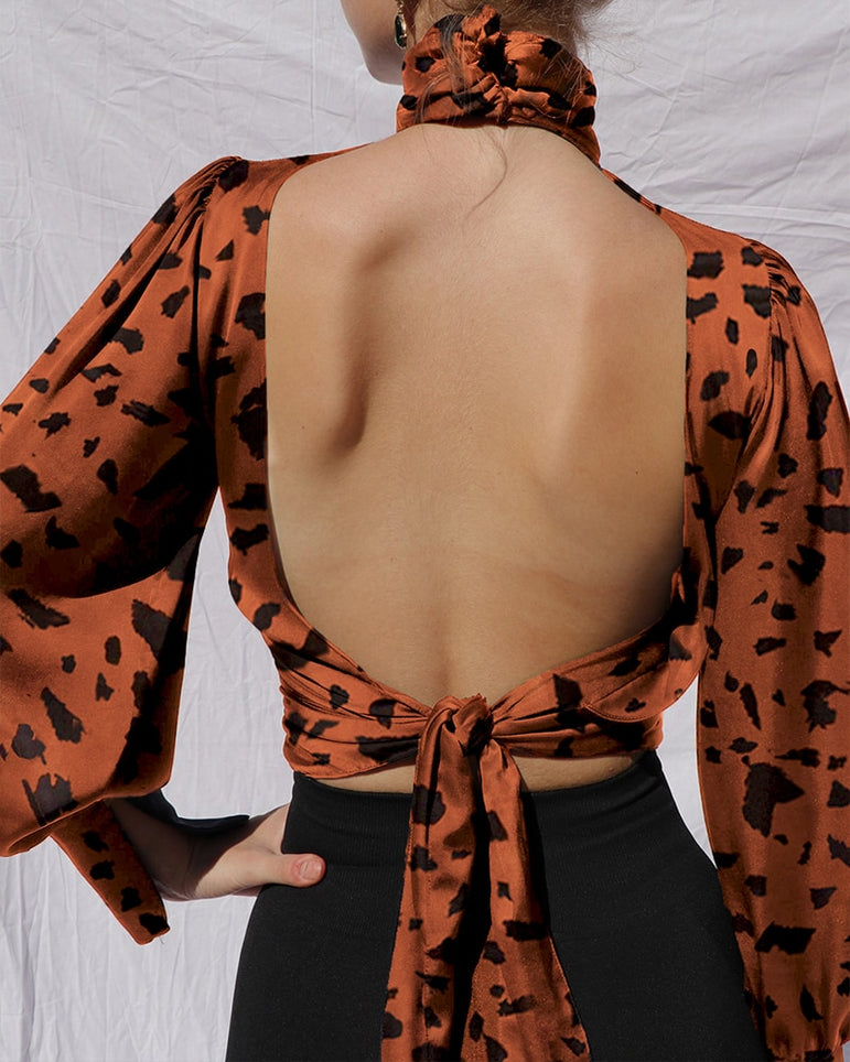 Leopard Sexy Hollow Out Backless Women Blouse