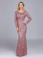 Full Sleeve Lace Appliques Mermaid Evening Dresses