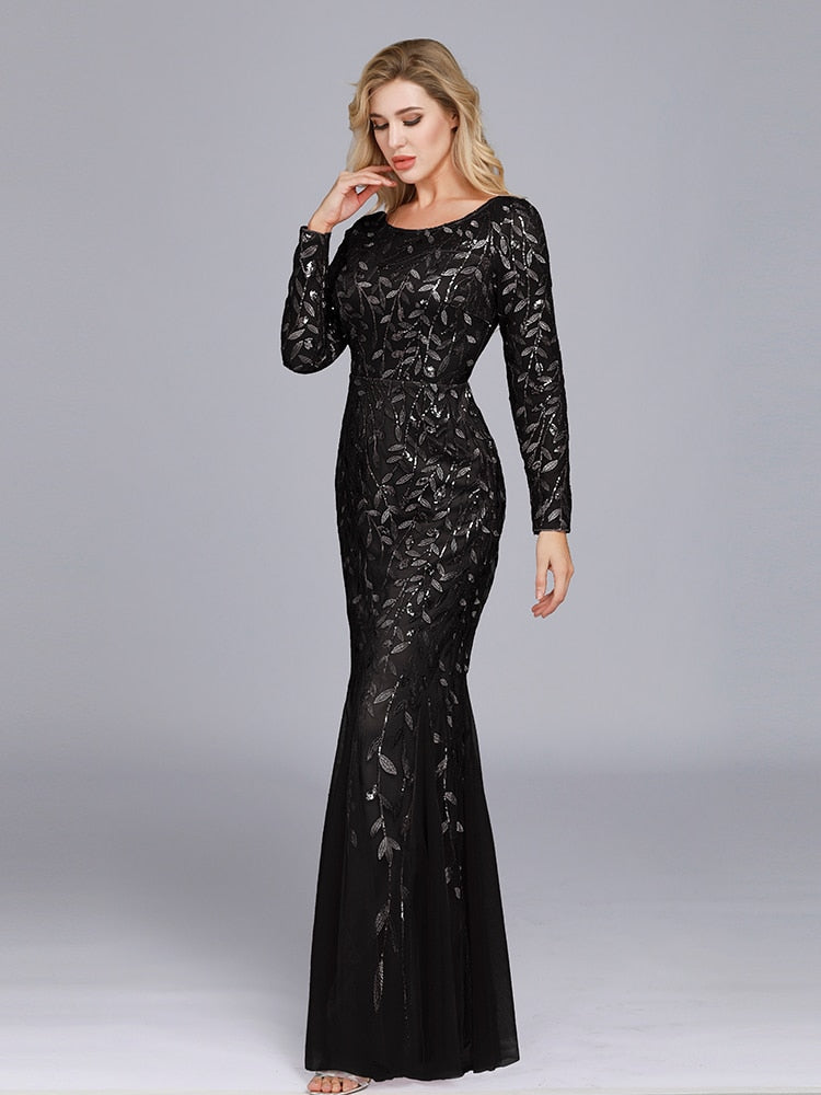 Full Sleeve Lace Appliques Mermaid Evening Dresses