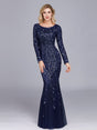 Full Sleeve Lace Appliques Mermaid Evening Dresses