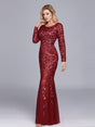 Full Sleeve Lace Appliques Mermaid Evening Dresses