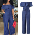 Off Shoulder Long Romper Ruffles Jumpsuit