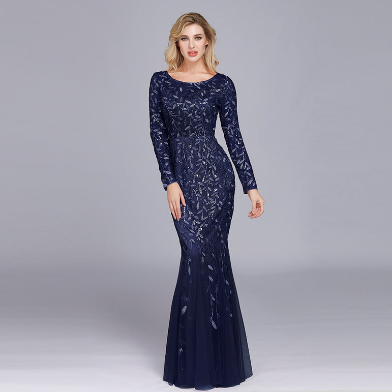 Full Sleeve Lace Appliques Mermaid Evening Dresses