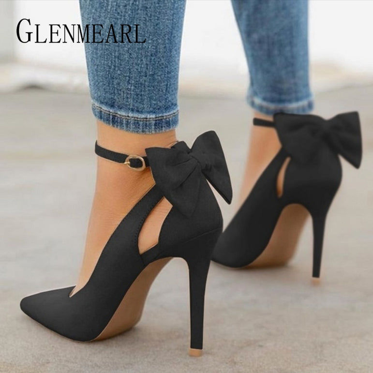 Pointed Toe Buckle Strap Butterfly Women High Heels