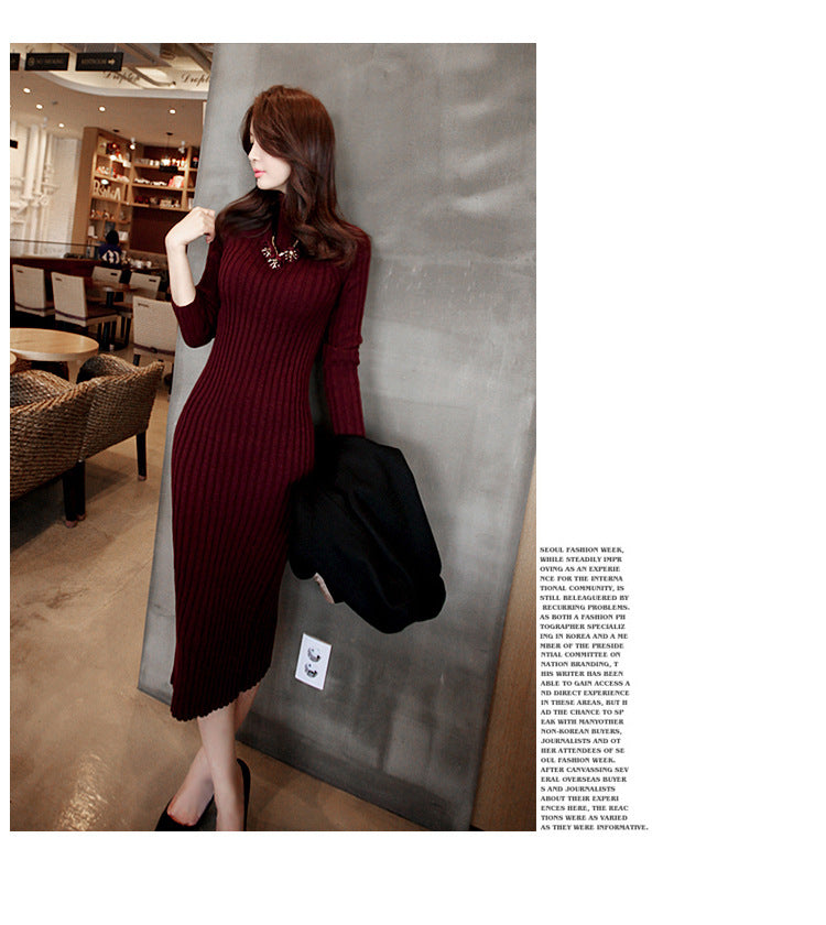 Slim Elastic Winter Sweater Knitted Long Dress