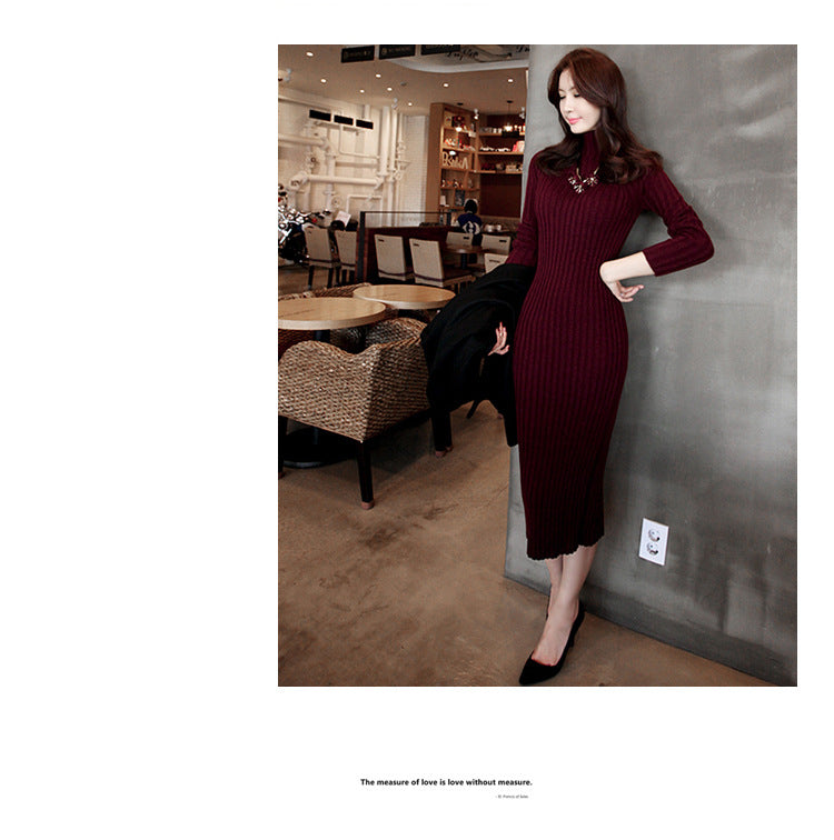 Slim Elastic Winter Sweater Knitted Long Dress