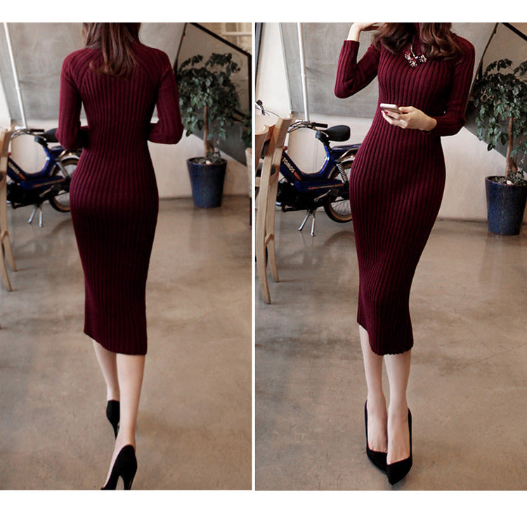 Slim Elastic Winter Sweater Knitted Long Dress