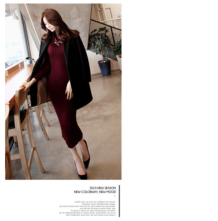 Slim Elastic Winter Sweater Knitted Long Dress