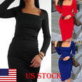 Elegant Long Sleeve Bodycon Cotton Dress