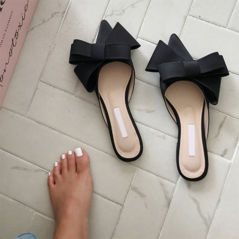 Pointed Bow tie Flat Heel Sets Slippers