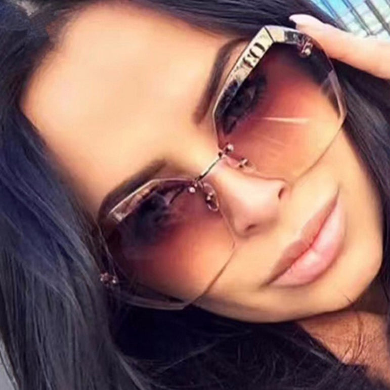 Clear Lens Oversized Rimless Sunglasses