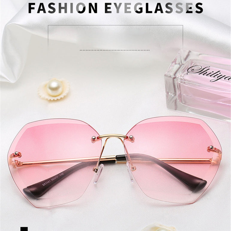 Clear Lens Oversized Rimless Sunglasses