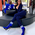 Long Sleeve Bodycon Stripe Clubwear Jumpsuit