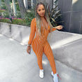 Long Sleeve Bodycon Stripe Clubwear Jumpsuit