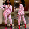 Long Sleeve Bodycon Stripe Clubwear Jumpsuit